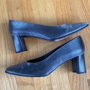 Stuart Weitzman 7.5 Gray Silver Block Heels